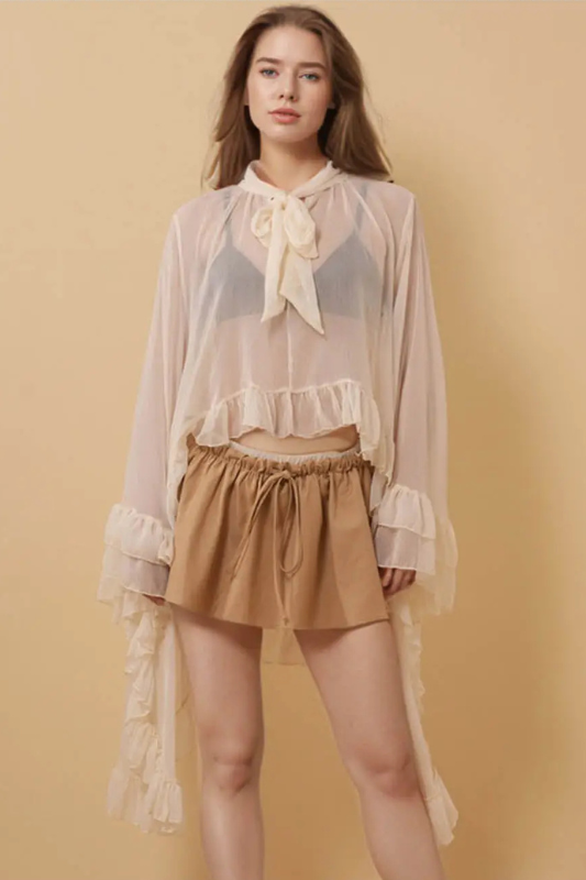 Lucia Knit Ruffle Top - Apricot