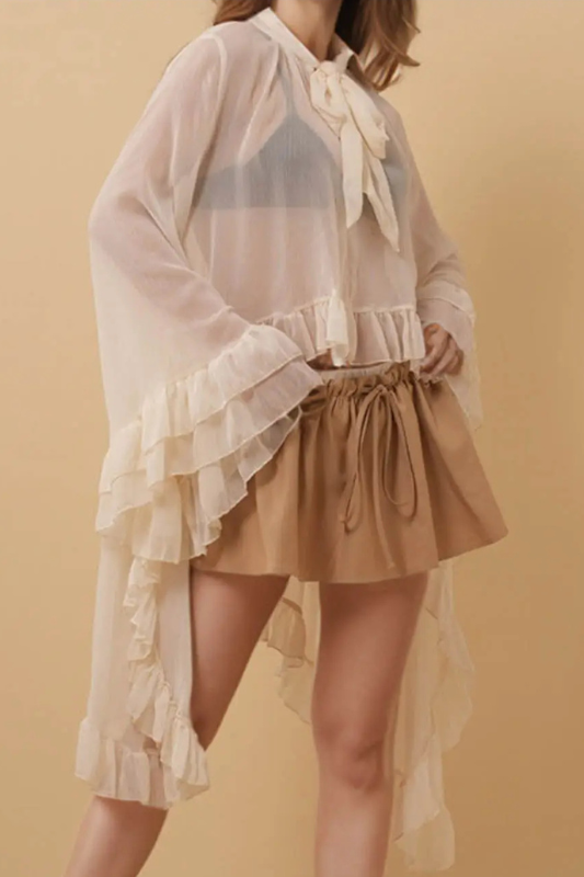 Lucia Knit Ruffle Top - Apricot