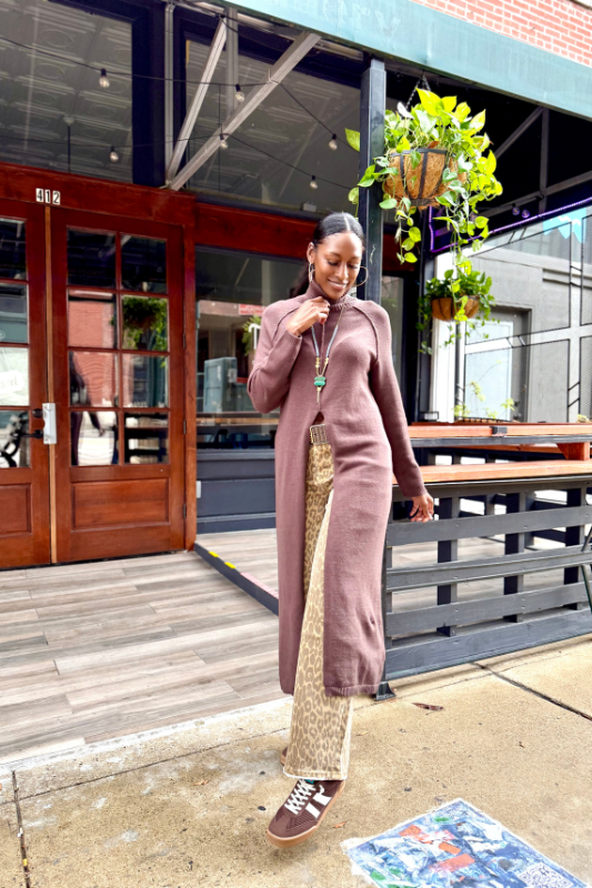 Logan Slit Sweater- Brown