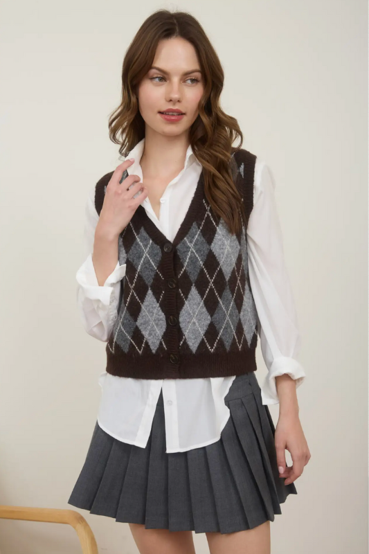 Twiggy Argyle Vest