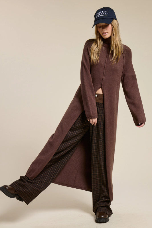 Logan Slit Sweater- Brown