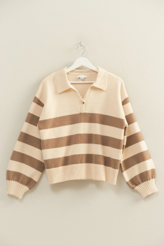 Dakota Striped Sweater - Taupe